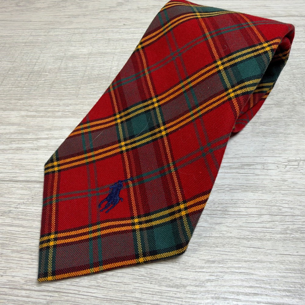 Polo Ralph Lauren Plaid Silk Tie One Size Classic Red Tartan Embroidered Pony